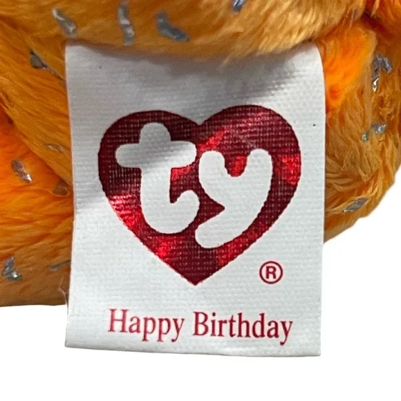 TY Beanie Baby - HAPPY BIRTHDAY the Bear ( Orange - w/ Present ) 7"...NEW - Picture 5 of 7